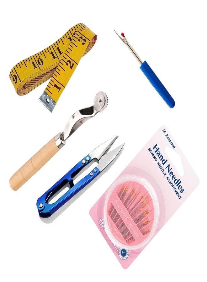 GEMSY 5 In 1 Combo|Thread Cutter,Inch Tape,Needle Compact,Seam Ripper,Tracing Wheel|Use For Sewing,Tailoring|Ideal For Measurement,Dressmaking,Fabric,Paper,Crafting,Cutting,DIY (Combo 5),Assorted - Image 1